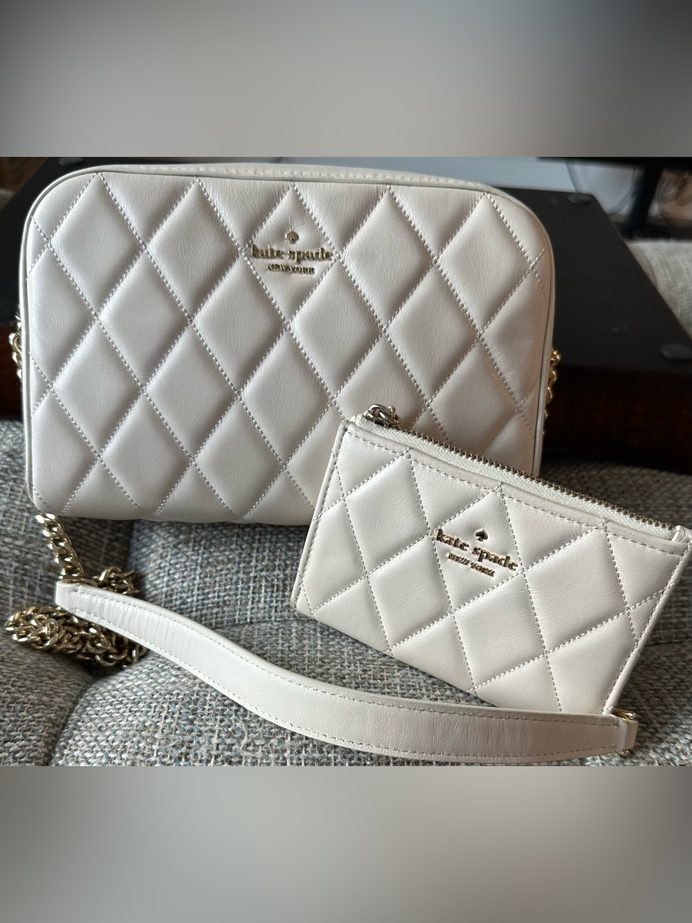 Kate Spade Carey Smooth Quilted Leather Mini Camera Crossbody and Card Case EUC